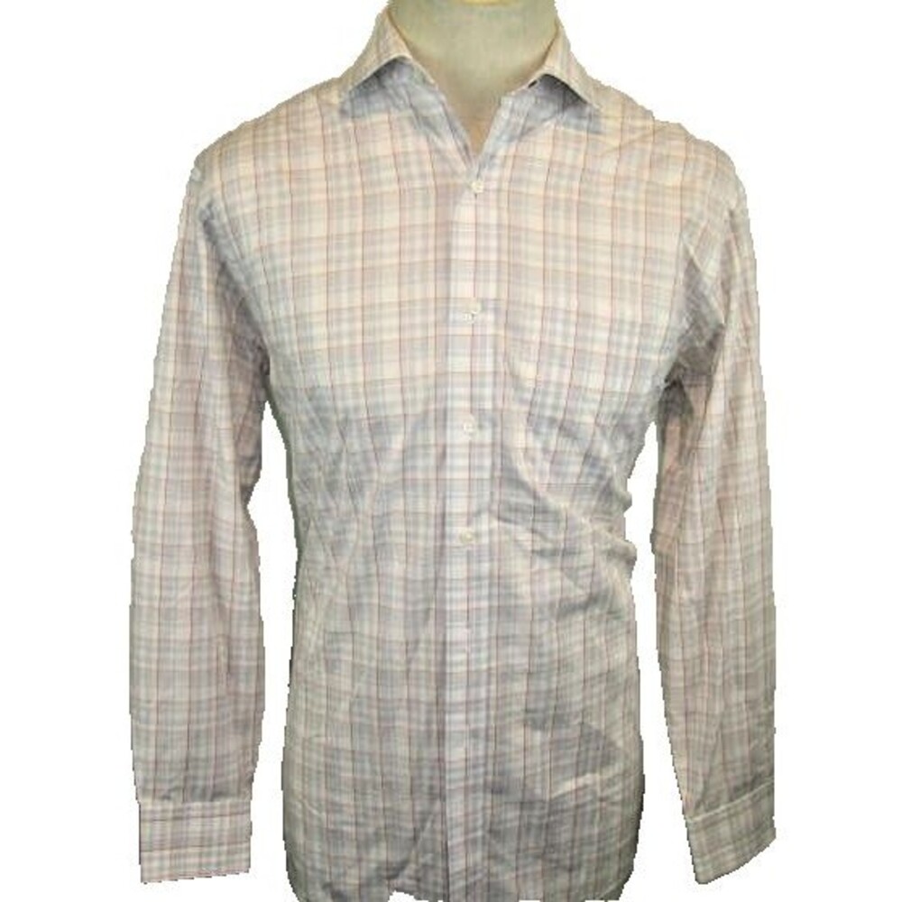 Mens Tommy Hilfiger Gray Plaid Cotton LS Dress Shirt sz 15.5x32/33